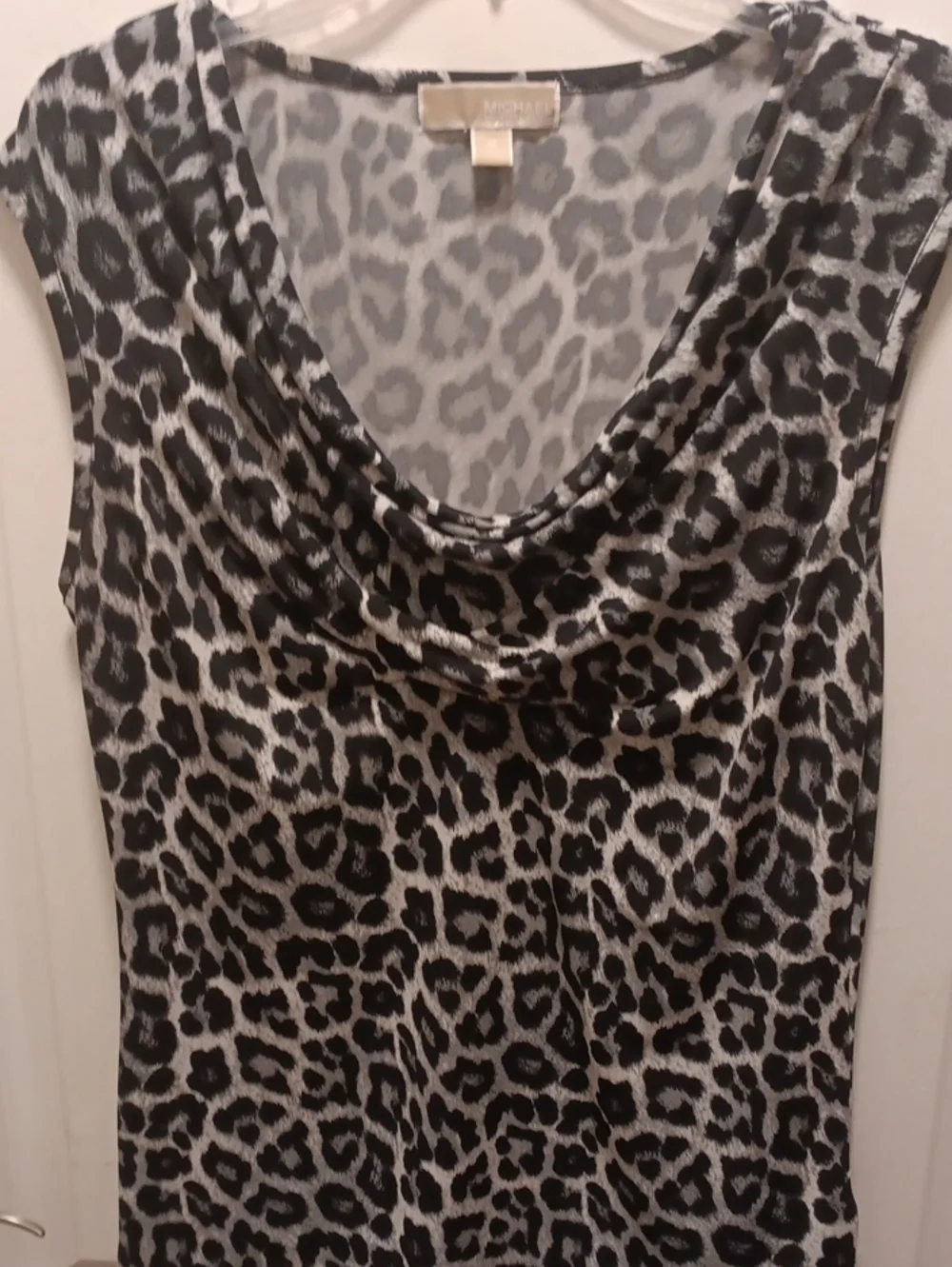 Michael Kors Sleeveless Cowl Neck Leopard Print Top - Black & White